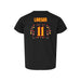 Back angle of the Asha Larson MAS Kansas City Kings Wheelchair Basketball Amplife Toddler Black T-Shirt against a white background