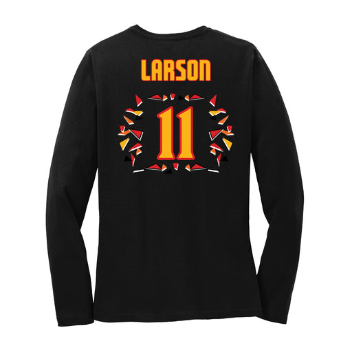 Back angle of the Asha Larson MAS Kansas City Kings Wheelchair Basketball Amplife Women's Black Long Sleeve T-Shirt against a white background