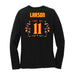 Back angle of the Asha Larson MAS Kansas City Kings Wheelchair Basketball Amplife Women's Black Long Sleeve T-Shirt against a white background