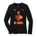 Front angle of the Asha Larson MAS Kansas City Kings Wheelchair Basketball Amplife Women's Black Long Sleeve T-Shirt against a white background