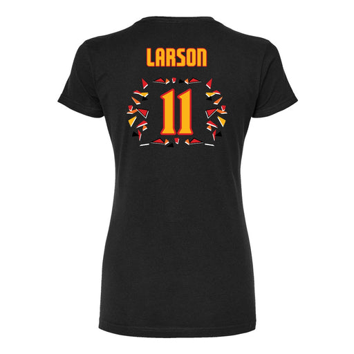 Back angle of the Asha Larson MAS Kansas City Kings Wheelchair Basketball Amplife Women's Black Slim T-Shirt against a white background