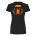 Back angle of the Asha Larson MAS Kansas City Kings Wheelchair Basketball Amplife Women's Black Slim T-Shirt against a white background