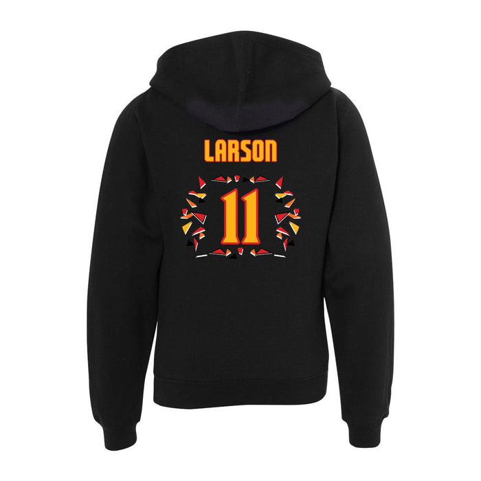 Back angle of the Asha Larson MAS Kansas City Kings Wheelchair Basketball Amplife Youth Black Hoodie against a white background