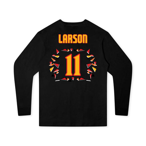 Back angle of the Asha Larson MAS Kansas City Kings Wheelchair Basketball Amplife Youth Black Long Sleeve T-Shirt against a white background