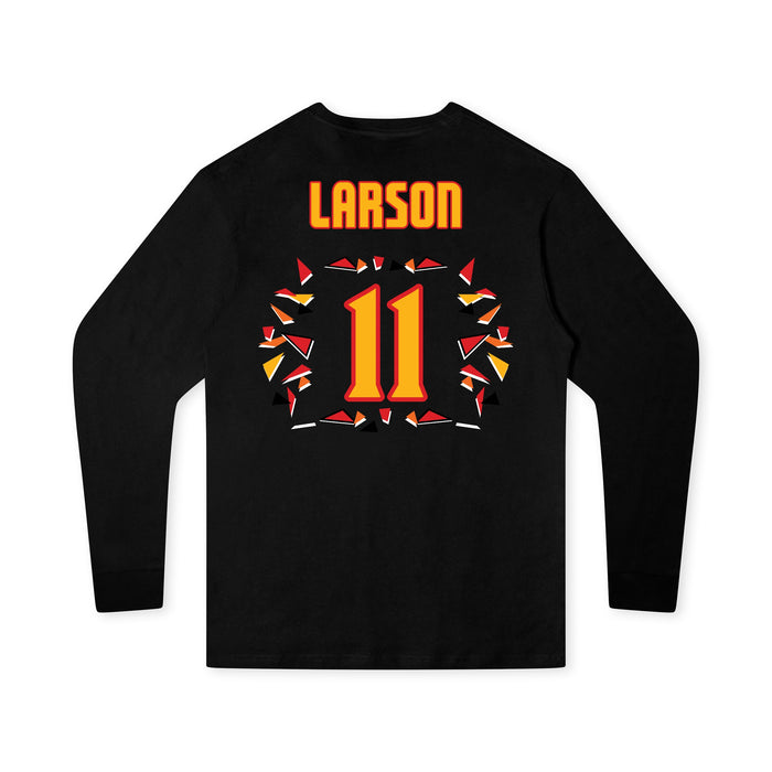 Back angle of the Asha Larson MAS Kansas City Kings Wheelchair Basketball Amplife Youth Black Long Sleeve T-Shirt against a white background