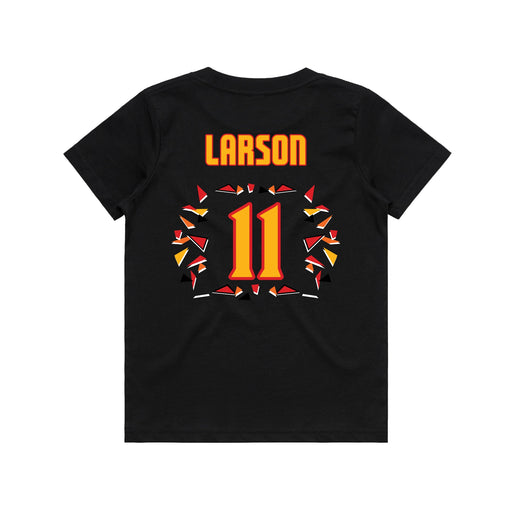Back angle of the Asha Larson MAS Kansas City Kings Wheelchair Basketball Amplife Youth Black T-Shirt against a white background