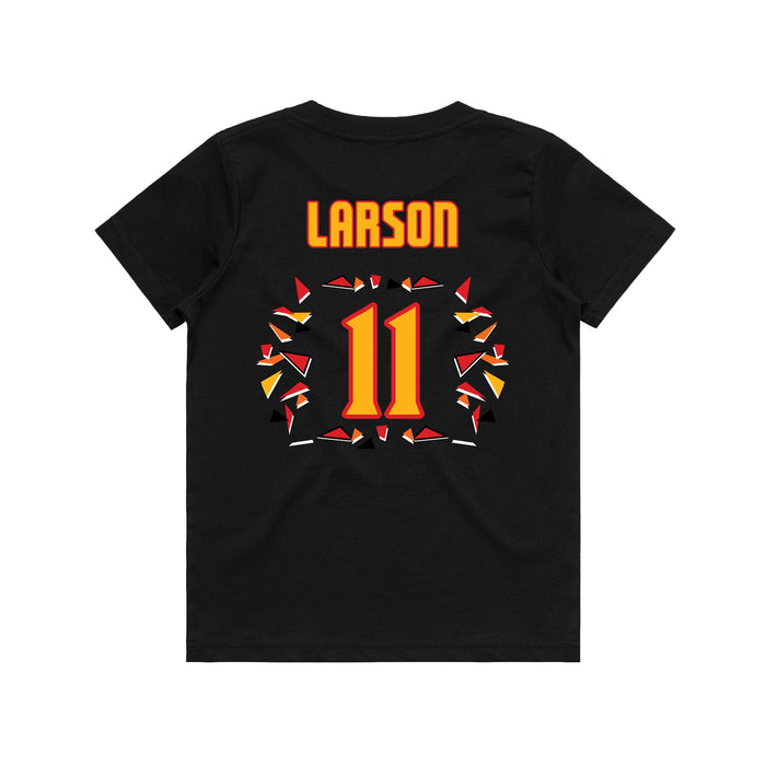 Back angle of the Asha Larson MAS Kansas City Kings Wheelchair Basketball Amplife Youth Black T-Shirt against a white background