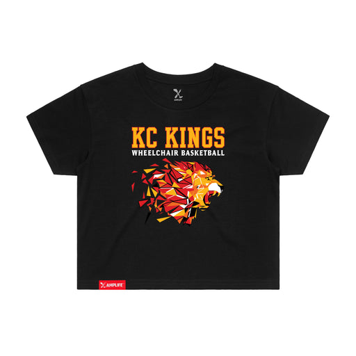 MAS Kansas City Kings Wheelchair Basketball Lion Women's Black Crop T-Shirt on a white background