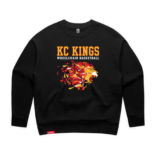 MAS Kansas City Kings Wheelchair Basketball Lion Women's Black Modern Crewneck Sweatshirt on a white background