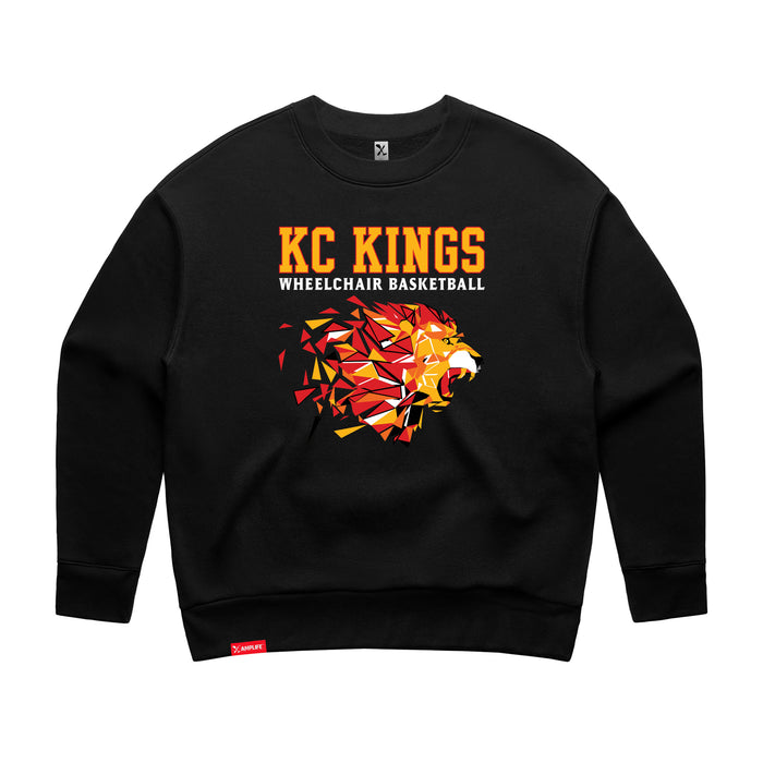 MAS Kansas City Kings Wheelchair Basketball Lion Women's Black Modern Crewneck Sweatshirt on a white background