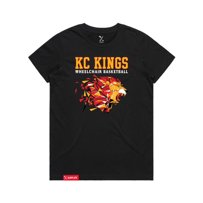 MAS Kansas City Kings Wheelchair Basketball Lion Women's Black T-Shirt on a white background