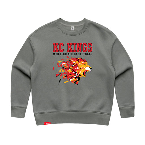 MAS Kansas City Kings Wheelchair Basketball Lion Women's Grey Modern Crewneck Sweatshirt on a white background