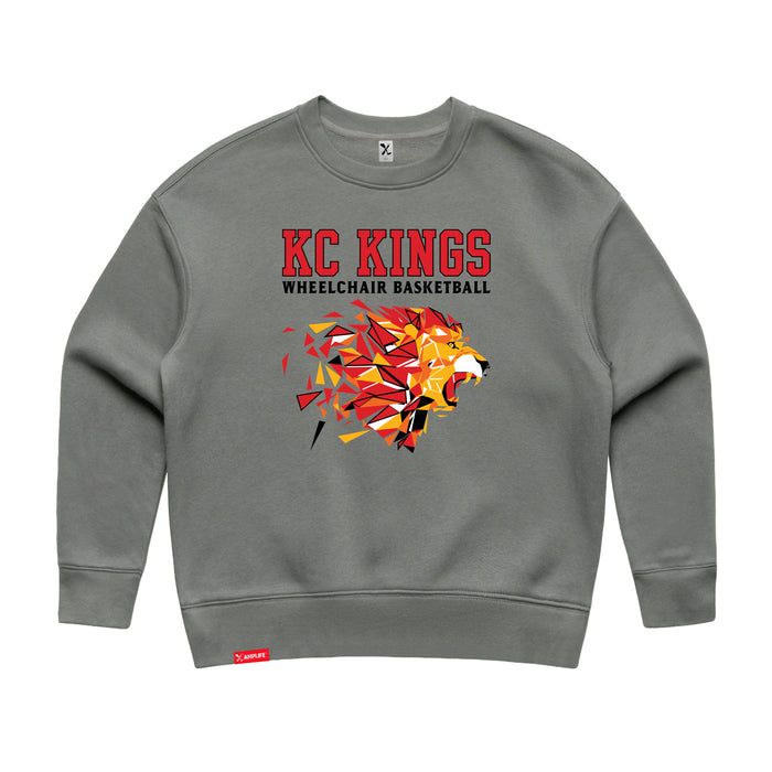 MAS Kansas City Kings Wheelchair Basketball Lion Women's Grey Modern Crewneck Sweatshirt on a white background