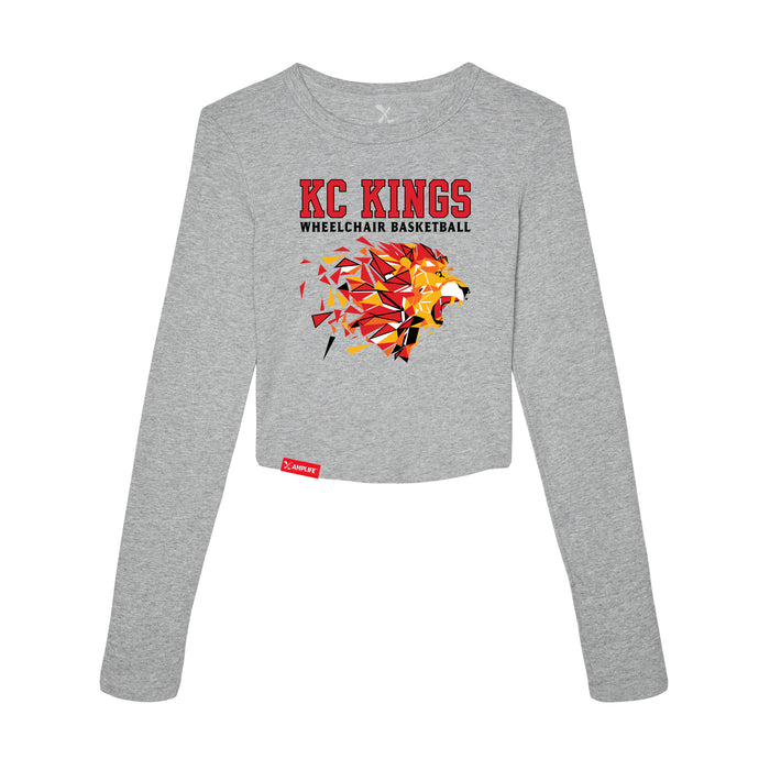 MAS Kansas City Kings Wheelchair Basketball Lion Women's Heather Grey Crop Long Sleeve T-Shirt on a white background