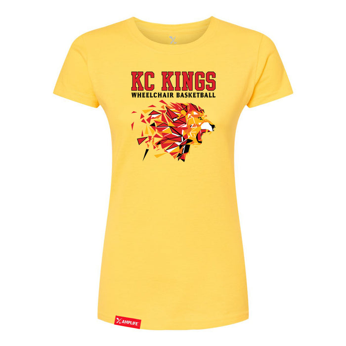 MAS Kansas City Kings Wheelchair Basketball Lion Women's Yellow Slim T-Shirt on a white background