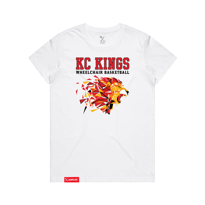 MAS Kansas City Kings Wheelchair Basketball Lion Women's White T-Shirt on a white background