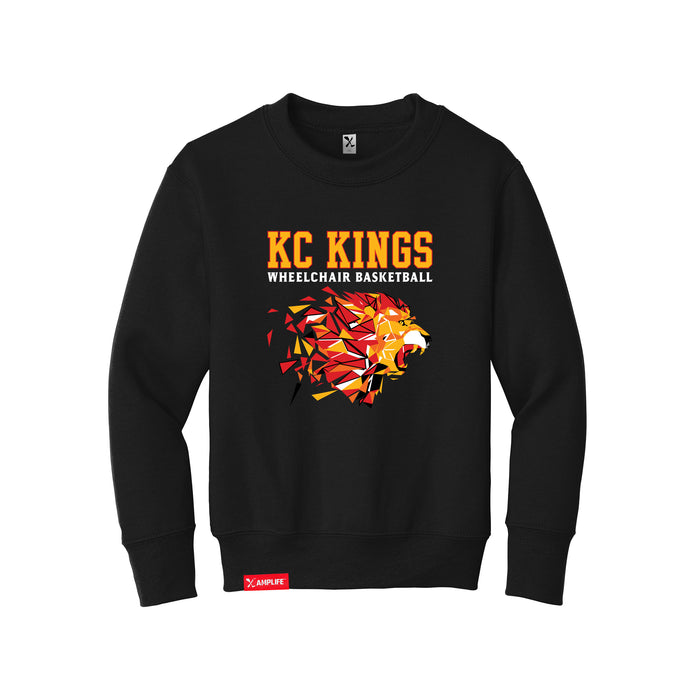 MAS Kansas City Kings Wheelchair Basketball Lion Youth Black Crewneck Sweatshirt on a white background