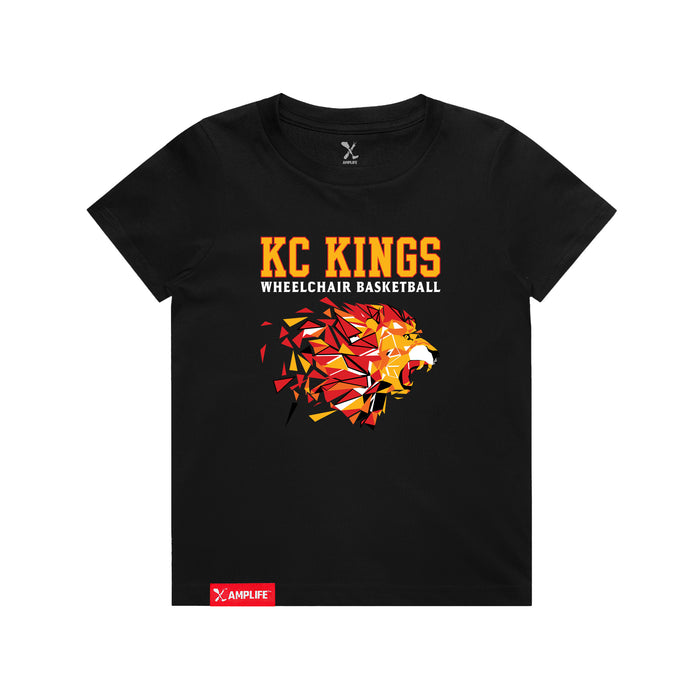 MAS Kansas City Kings Wheelchair Basketball Lion Youth Black T-Shirt on a white background