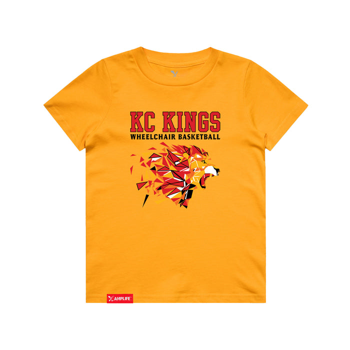 MAS Kansas City Kings Wheelchair Basketball Lion Youth Gold T-Shirt on a white background