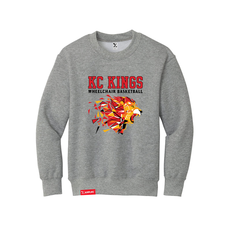 MAS Kansas City Kings Wheelchair Basketball Lion Youth Heather Grey Crewneck Sweatshirt on a white background