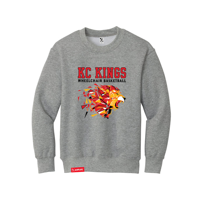 MAS Kansas City Kings Wheelchair Basketball Lion Youth Heather Grey Crewneck Sweatshirt on a white background