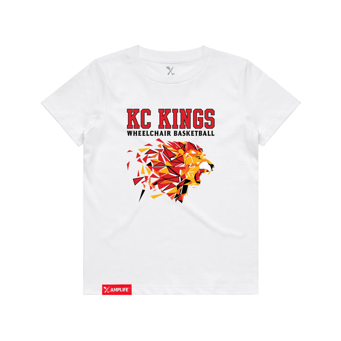 MAS Kansas City Kings Wheelchair Basketball Lion Youth White T-Shirt on a white background