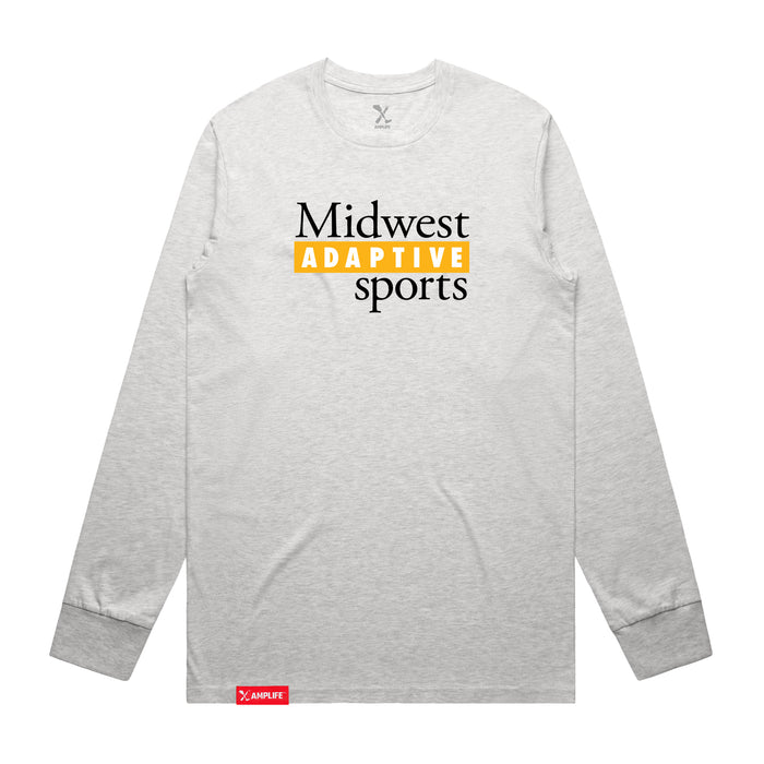 MAS Kansas City Kings Wheelchair Basketball MAS Logo Ash Heather Grey Long Sleeve T-Shirt on a white background