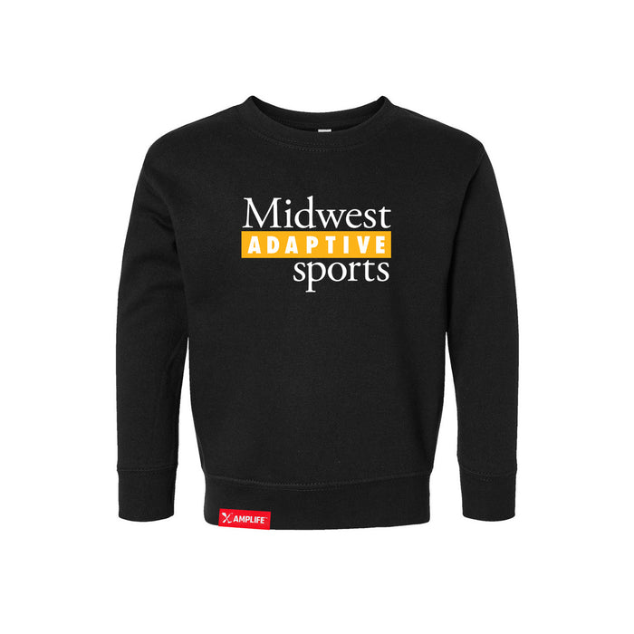 MAS Kansas City Kings Wheelchair Basketball MAS Logo Toddler Black Crewneck Sweatshirt on a white background