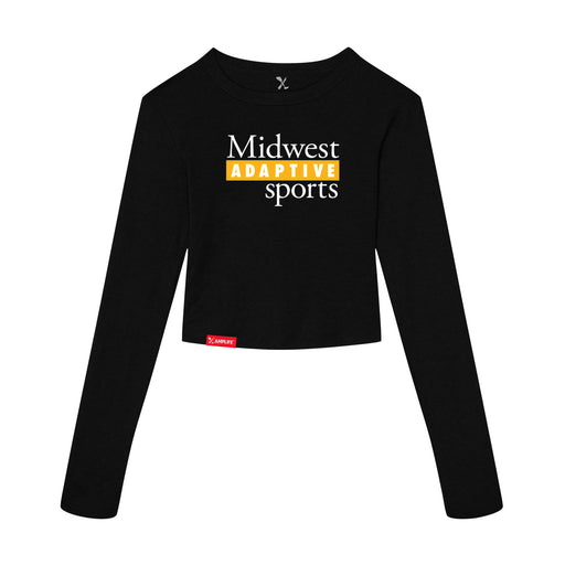 MAS Kansas City Kings Wheelchair Basketball MAS Logo Women's Black Crop Long Sleeve T-Shirt on a white background