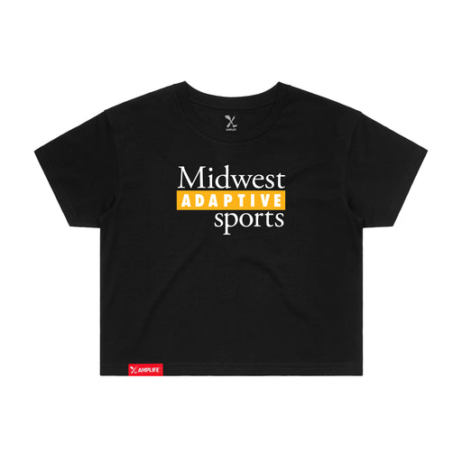 MAS Kansas City Kings Wheelchair Basketball MAS Logo Women's Black Crop T-Shirt on a white background