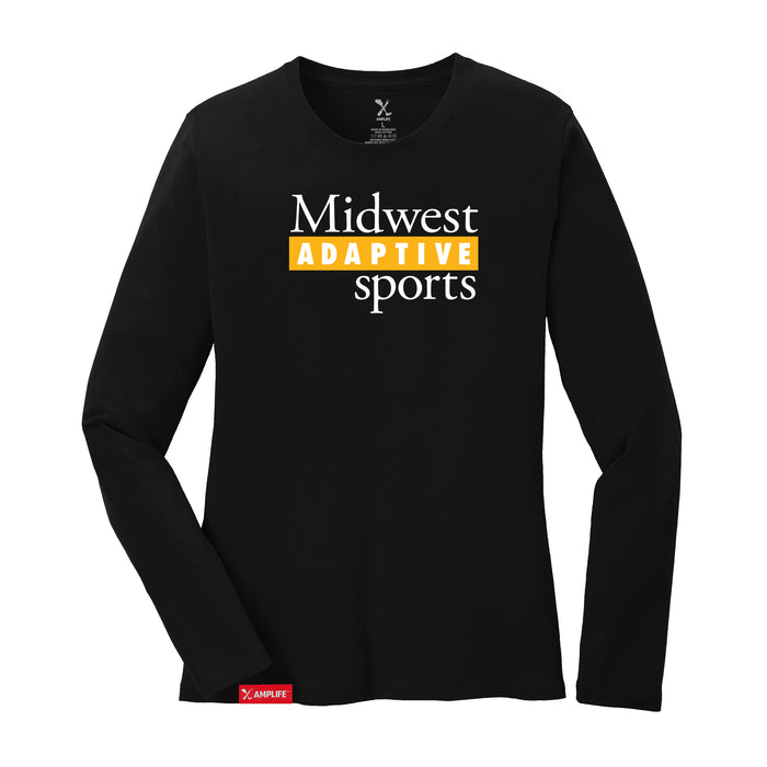 MAS Kansas City Kings Wheelchair Basketball MAS Logo Women's Black Long Sleeve T-Shirt on a white background