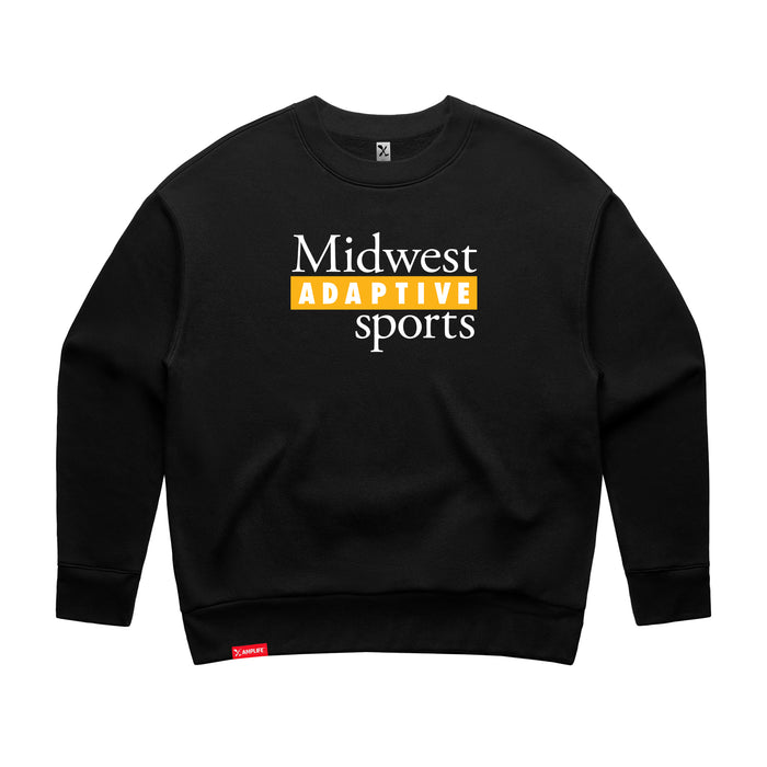 MAS Kansas City Kings Wheelchair Basketball MAS Logo Women's Black Modern Crewneck Sweatshirt on a white background