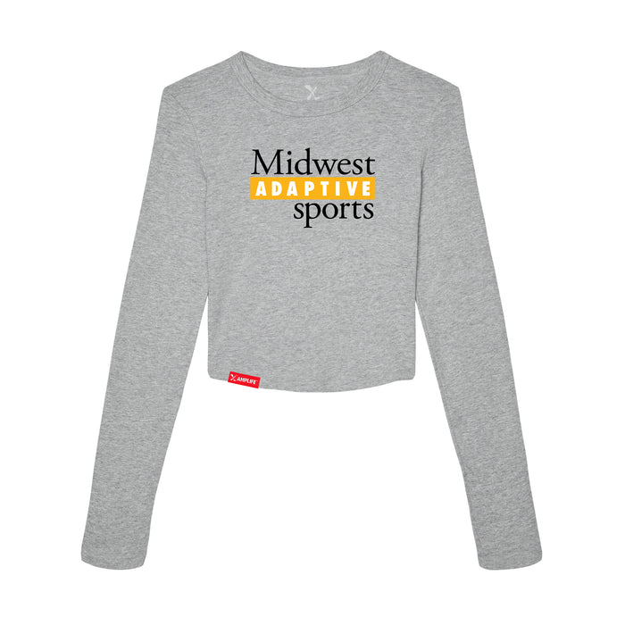 MAS Kansas City Kings Wheelchair Basketball MAS Logo Women's Heather Grey Crop Long Sleeve T-Shirt on a white background