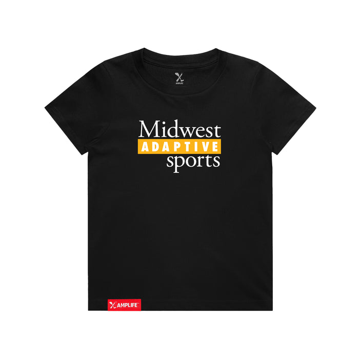 MAS Kansas City Kings Wheelchair Basketball MAS Logo Youth Black T-Shirt on a white background