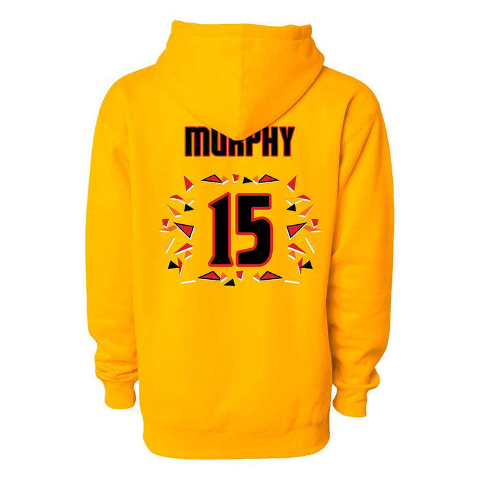 Back angle of the Milo Murphy MAS Kansas City Kings Wheelchair Basketball Amplife Gold Hoodie against a white background