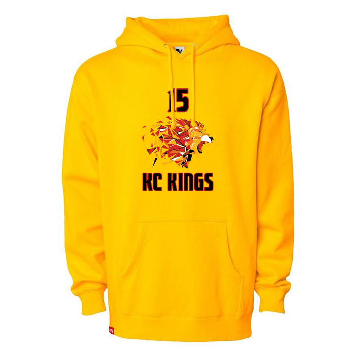 Front angle of the Milo Murphy MAS Kansas City Kings Wheelchair Basketball Amplife Gold Hoodie against a white background