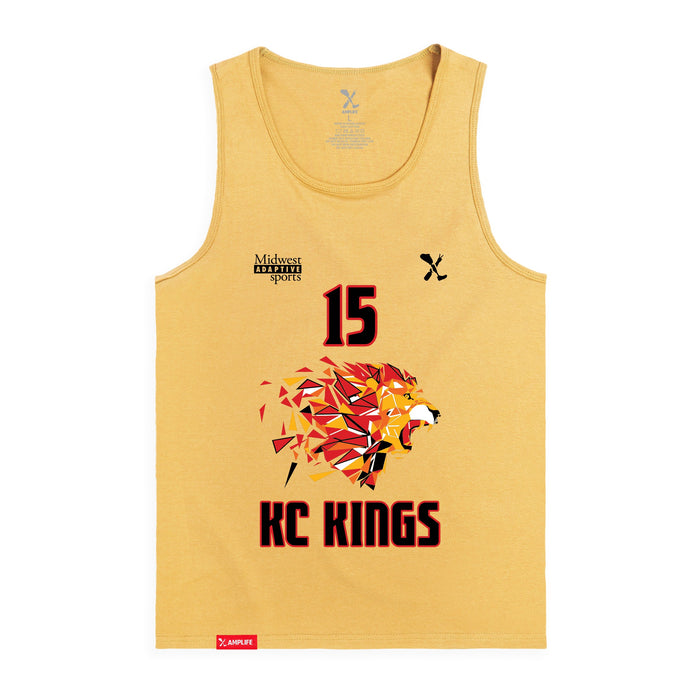 Front angle of the Milo Murphy MAS Kansas City Kings Wheelchair Basketball Amplife Squash Tank Top against a white background