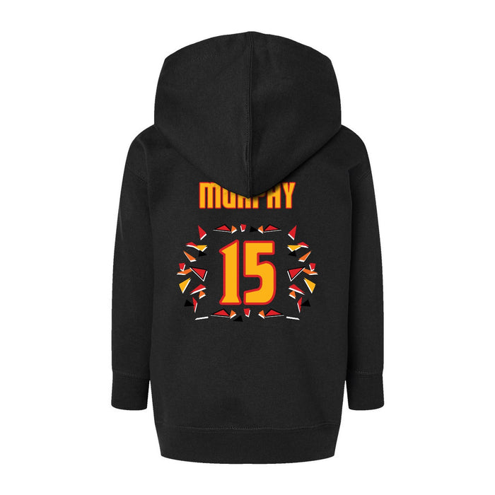 Back angle of the Milo Murphy MAS Kansas City Kings Wheelchair Basketball Amplife Toddler Black Hoodie against a white background