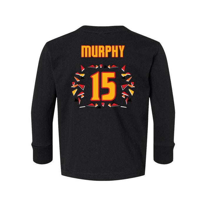 Back angle of the Milo Murphy MAS Kansas City Kings Wheelchair Basketball Amplife Toddler Black Long Sleeve T-Shirt against a white background