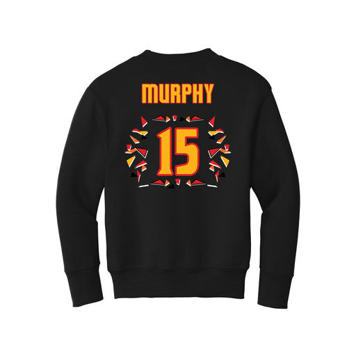 Back angle of the Milo Murphy MAS Kansas City Kings Wheelchair Basketball Amplife Youth Black Crewneck Sweatshirt against a white background