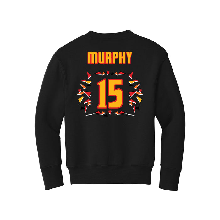 Back angle of the Milo Murphy MAS Kansas City Kings Wheelchair Basketball Amplife Youth Black Crewneck Sweatshirt against a white background