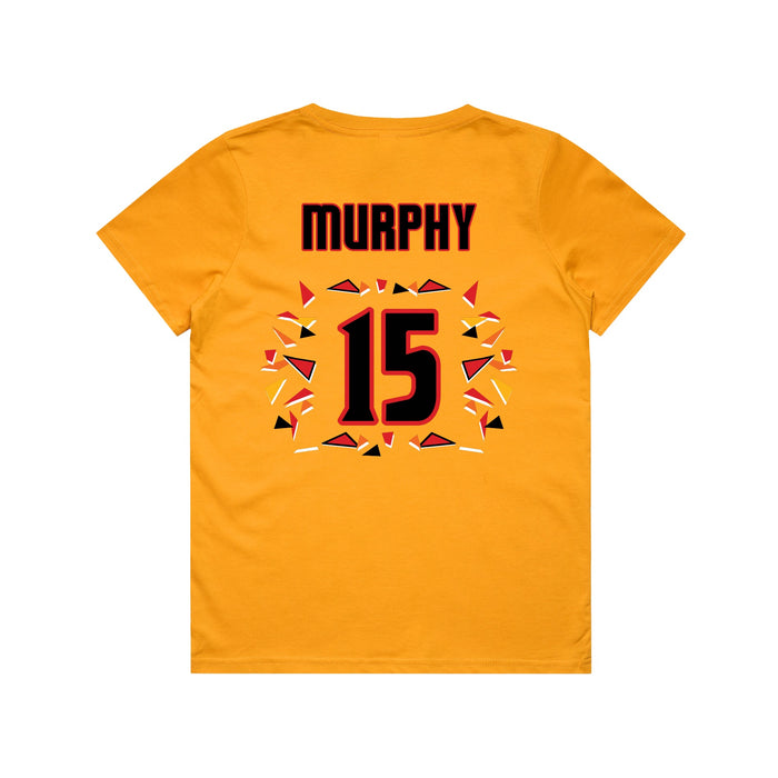Back angle of the Milo Murphy MAS Kansas City Kings Wheelchair Basketball Amplife Youth Gold T-Shirt against a white background