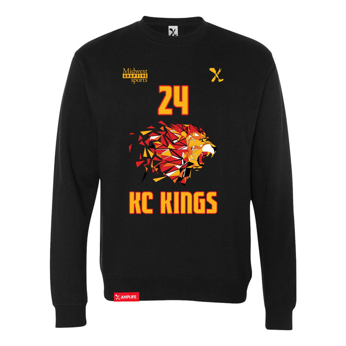 Front angle of the Yandel Pina MAS Kansas City Kings Wheelchair Basketball Amplife Black Crewneck Sweatshirt against a white background
