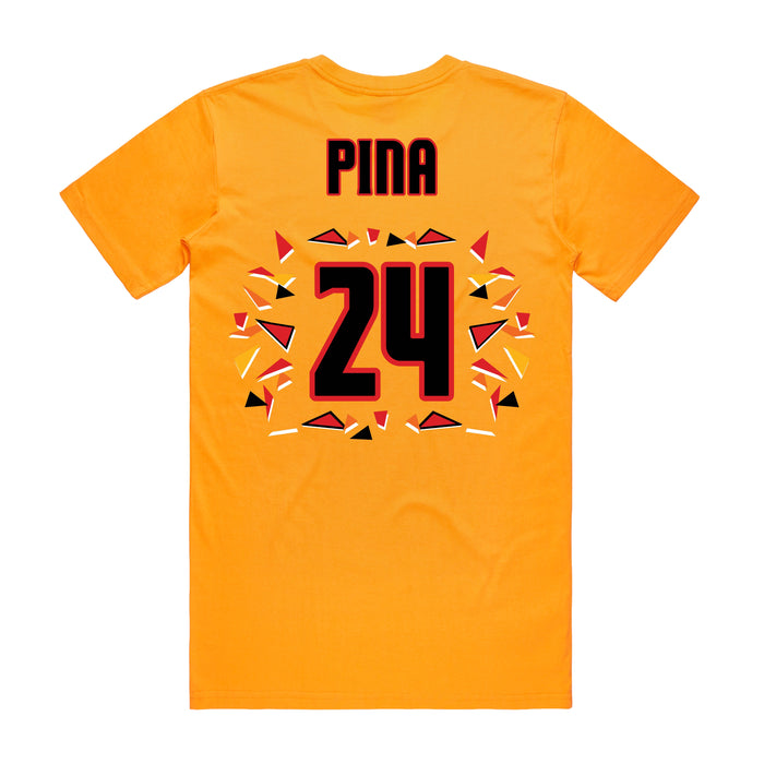 Back angle of the Yandel Pina MAS Kansas City Kings Wheelchair Basketball Amplife Gold T-Shirt against a white background