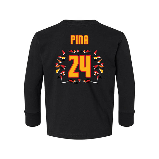 Back angle of the Yandel Pina MAS Kansas City Kings Wheelchair Basketball Amplife Toddler Black Long Sleeve T-Shirt against a white background