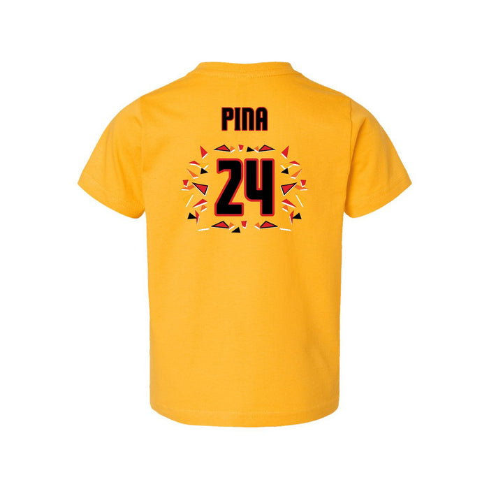 Back angle of the Yandel Pina MAS Kansas City Kings Wheelchair Basketball Amplife Toddler Gold T-Shirt against a white background