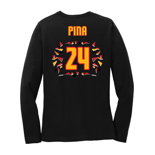 Back angle of the Yandel Pina MAS Kansas City Kings Wheelchair Basketball Amplife Women's Black Long Sleeve T-Shirt against a white background