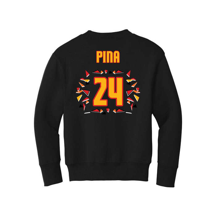 Back angle of the Yandel Pina MAS Kansas City Kings Wheelchair Basketball Amplife Youth Black Crewneck Sweatshirt against a white background