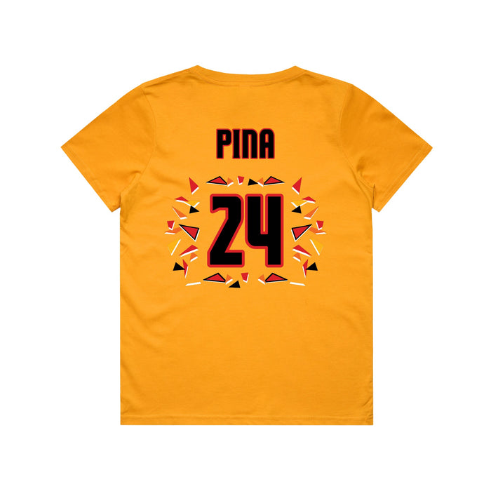 Back angle of the Yandel Pina MAS Kansas City Kings Wheelchair Basketball Amplife Youth Gold T-Shirt against a white background