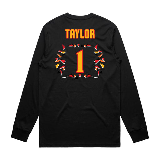 Back angle of the William Taylor MAS Kansas City Kings Wheelchair Basketball Amplife Black Long Sleeve T-Shirt against a white background